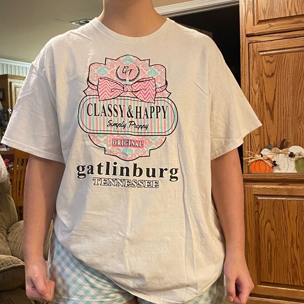 Simply Southern White T-Shirt with Pink and Blue Design